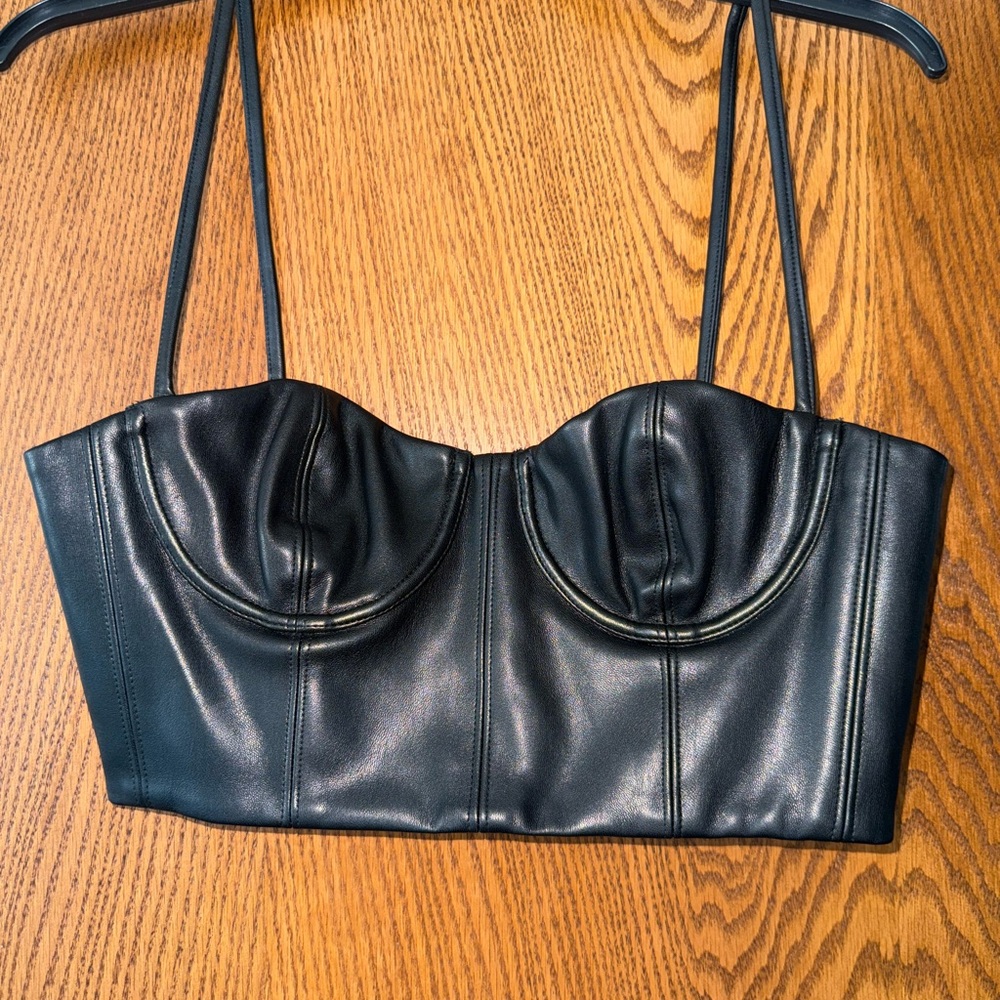 WHITE FOX Black Faux Leather Bustier Top